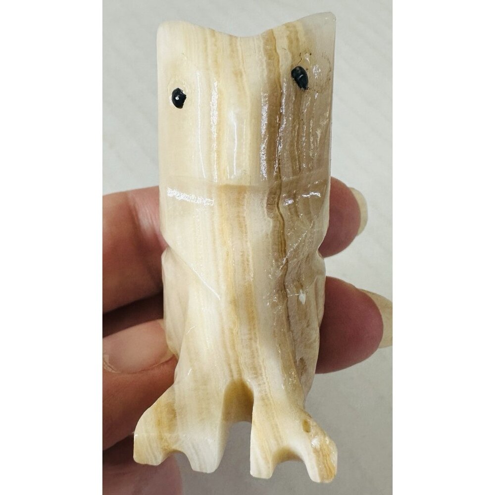 Vintage Natural Stone Carved Onyx Primitive Owl Bird Figurine Stripes 2 1/4”